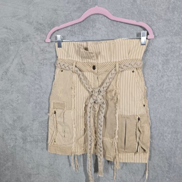 SER.O.YA Haley Distressed Patchwork-effect Denim Mini Skirt Neutral Tan S - Picture 1 of 6